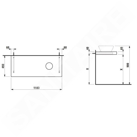 Laufen Lani - Comptoir pour lavabo, 118 cm, découpe à droite, blanc mat H4046731122601