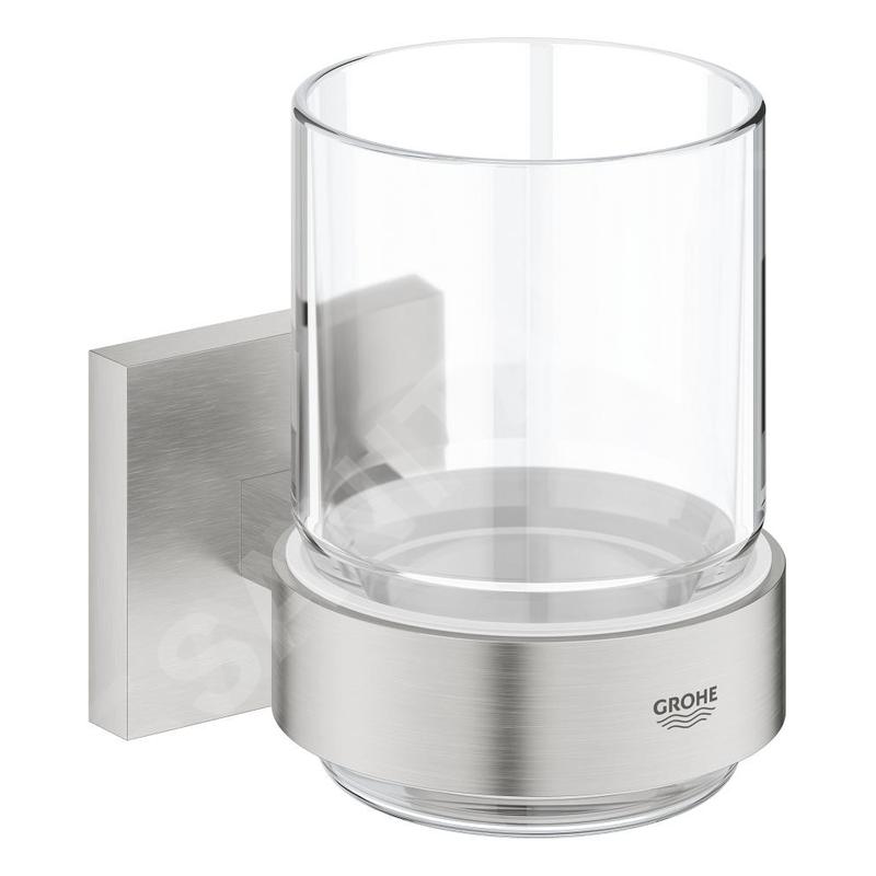 Grohe QuickFix Start Cube - Verre pour brosses à dents et dentifrice avec support, verre/supersteel 41097DC0 Grohe QuickFix Start Cube - Verre pour brosses à dents et dentifrice avec support, verre/supersteel 41097DC0
