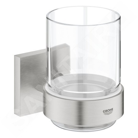 Grohe QuickFix Start Cube - Verre pour brosses à dents et dentifrice avec support, verre/supersteel 41097DC0