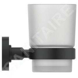 Ideal Standard IOM - Porte-verre pour brosses à dents et dentrifrice avec support, noir / verre satiné A9120XG