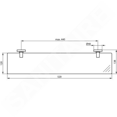 Ideal Standard IOM - Tablette en verre 520 x 138 x 48 mm, verre satiné, chrome A9124AA