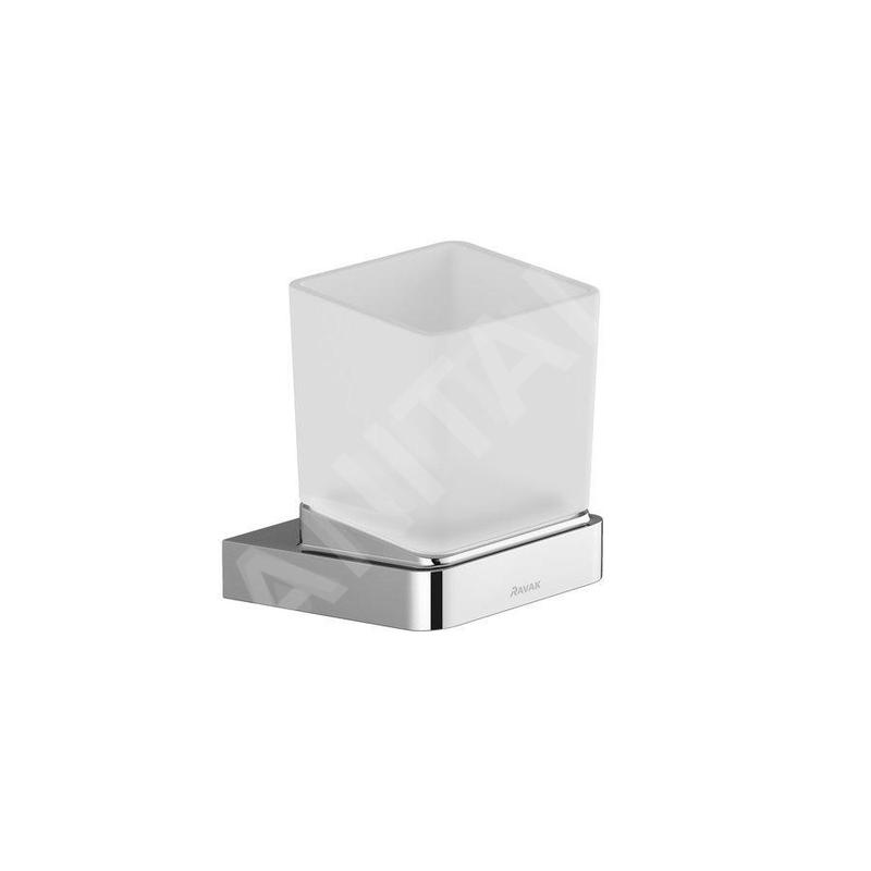 Ravak 10° - Porte-verre pour brosse à dents et dentrifrice avec support, chrome / verre X07P321