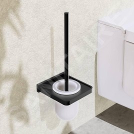 Steinberg 450 - Brosse murale WC avec support, verre blanc / noir mat 450 2901 S