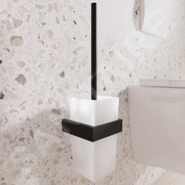 Steinberg 460 - Brosse murale WC avec support, verre blanc / noir mat 460 2903 S