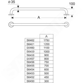Ideal Standard Contour 21 - Barre d’appui, 600 mm, acier inox S6454MY
