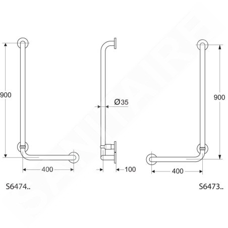Ideal Standard Contour 21 - Barre d’appui, 900x400 mm, gauche, blanc S6474AC
