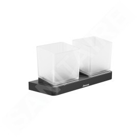 Ravak 10° - Porte-verre pour brosse à dents et dentrifrice avec support, noir / verre X07P558