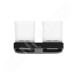 Ravak 10° - Porte-verre pour brosse à dents et dentrifrice avec support, noir / verre X07P558