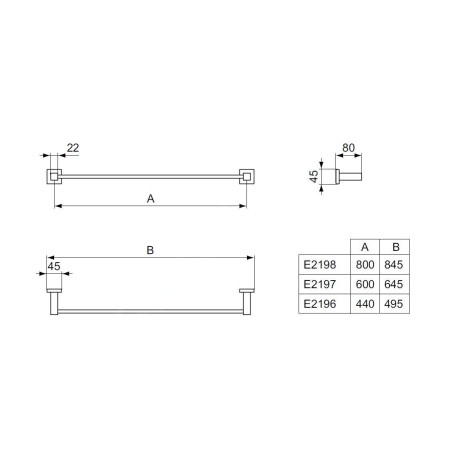 Ideal Standard IOM Square - Porte-serviettes, longueur de 600 mm, chrome E2197AA