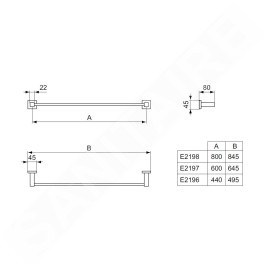 Ideal Standard IOM Square - Porte-serviettes, longueur de 800 mm, chrome E2198AA