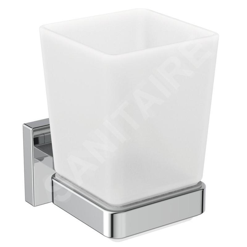 Ideal Standard IOM Square - Gobelet pour brosse à dents et dentifrice avec support, verre mat / chrome E2204AA