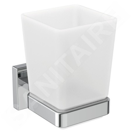 Ideal Standard IOM Square - Gobelet pour brosse à dents et dentifrice avec support, verre mat / chrome E2204AA