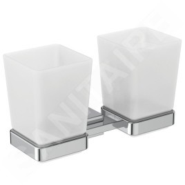 Ideal Standard IOM Square - Gobelet pour brosse à dents et dentifrice avec support, verre mat / chrome E2205AA