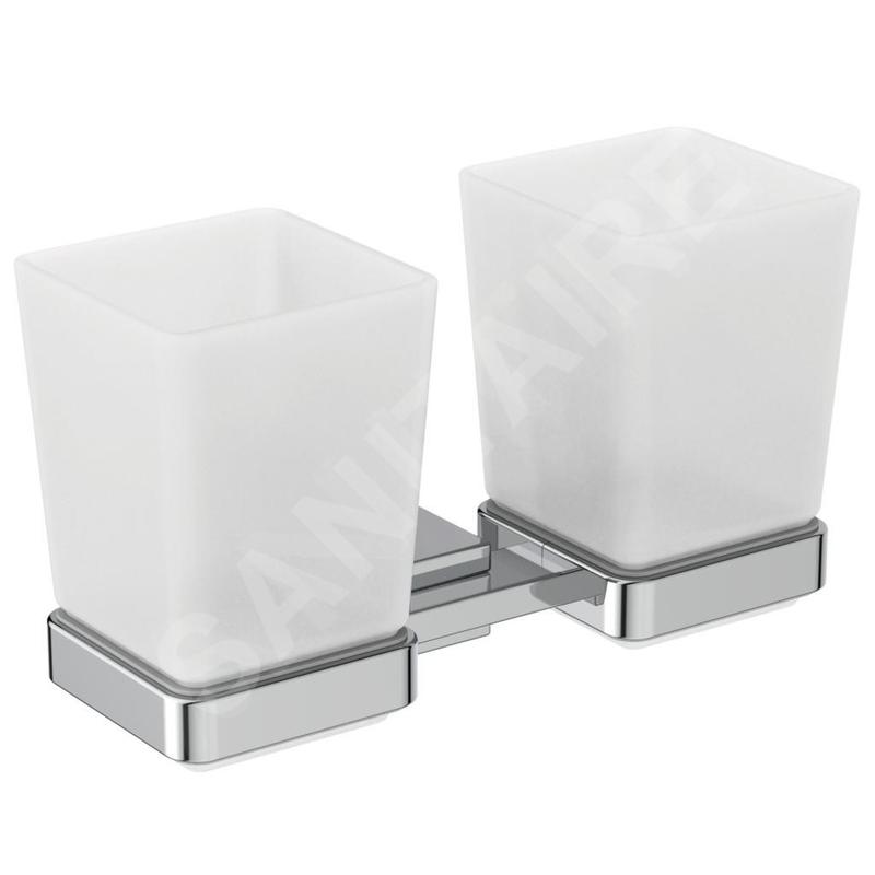 Ideal Standard IOM Square - Gobelet pour brosse à dents et dentifrice avec support, verre mat / chrome E2205AA