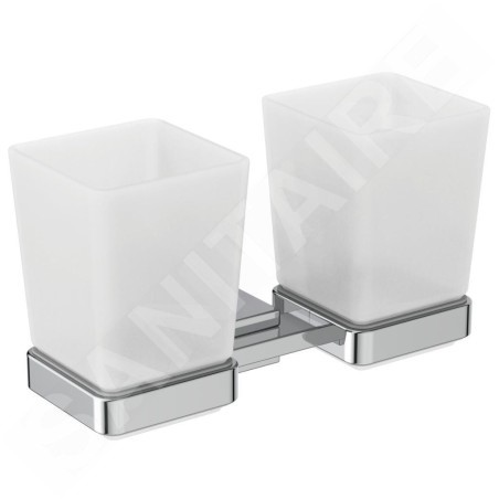 Ideal Standard IOM Square - Gobelet pour brosse à dents et dentifrice avec support, verre mat / chrome E2205AA