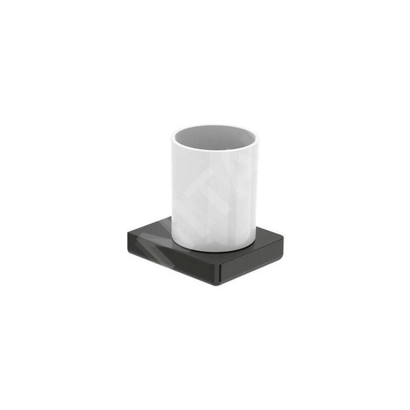 Roca Tempo - Verre pour brosses à dents et dentifrice avec un support, noir A817021CN0
