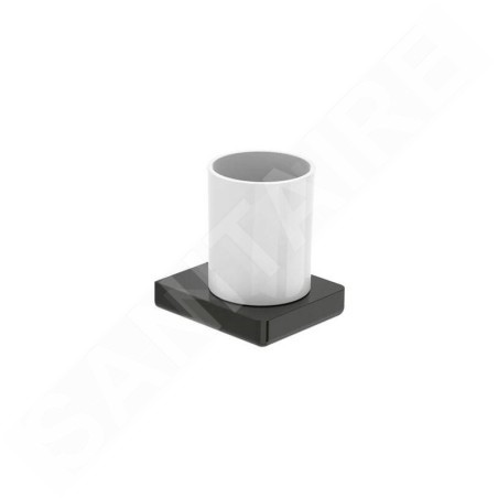 Roca Tempo - Verre pour brosses à dents et dentifrice avec un support, noir A817021CN0
