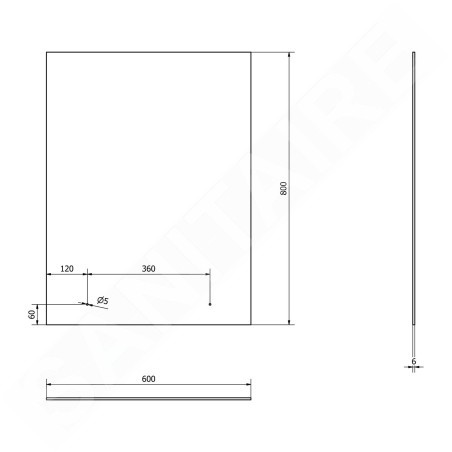 Aqualine Accessoires - Miroir 600x800 mm, y compris les charnières, avec trous pour étagère 22430
