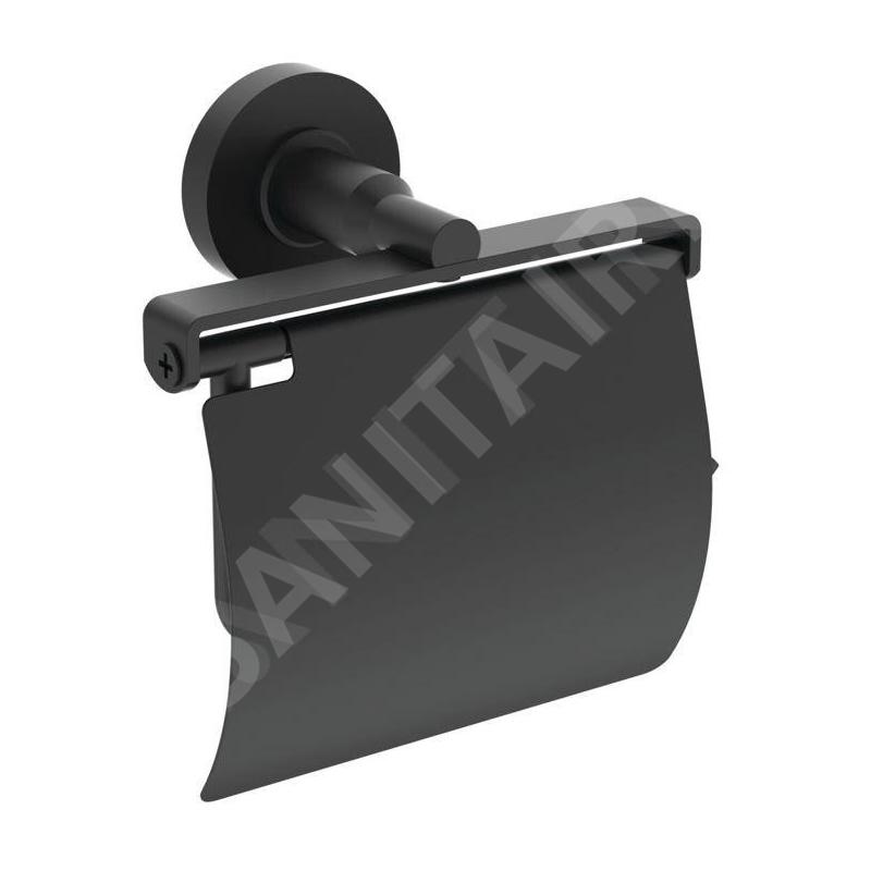Ideal Standard IOM - Porte-rouleau toilette avec couvercle, noir soyeux A9127XG