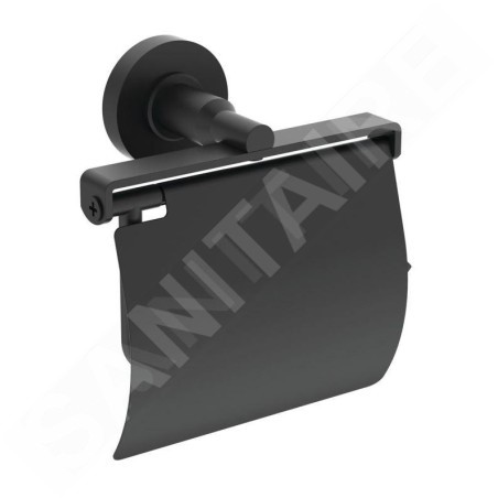 Ideal Standard IOM - Porte-rouleau toilette avec couvercle, noir soyeux A9127XG