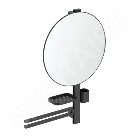 Ideal Standard ALU+ - Miroir avec porte-serviettes, tablette et gobelet pour brosses à dents et dentifrice, soie noire BD587XG