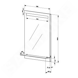 Aqualine Accessoires - Miroir avec éclairage LED, 600x800 mm, tablette en verre ATH53
