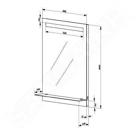 Aqualine Accessoires - Miroir avec éclairage LED, 600x800 mm, tablette en verre ATH53