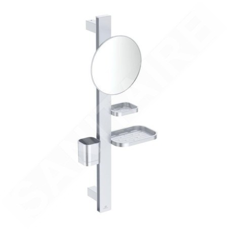 Ideal Standard ALU+ - Miroir cosmétique avec étagère et gobelet pour brosses à dents et dentifrice, argenté BD589SI