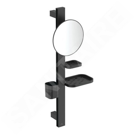 Ideal Standard ALU+ - Miroir cosmétique avec étagère et gobelet pour brosses à dents et dentifrice, soie noire BD589XG