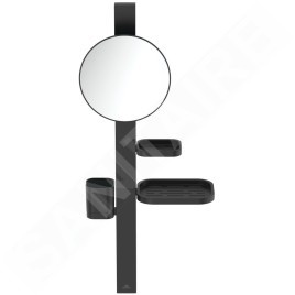 Ideal Standard ALU+ - Miroir cosmétique avec étagère et gobelet pour brosses à dents et dentifrice, soie noire BD589XG
