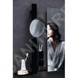 Ideal Standard ALU+ - Miroir cosmétique avec étagère et gobelet pour brosses à dents et dentifrice, soie noire BD589XG