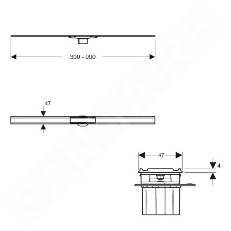 Geberit CleanLine - Caniveau de douche en inox, 300-900 mm, pour carrelage de faible épaisseur 154.458.00.1