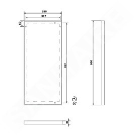 Sapho Miroirs - Miroir Arowana dans un cadre, 350x900 mm, noir mat AWB3590