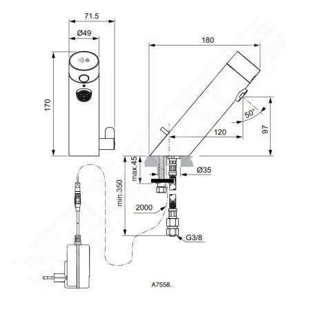 Ideal Standard SensorFlow - Mitigeur de lavabo à capteur avec mélangeur, alimentation secteur, noir satiné A7558XG
