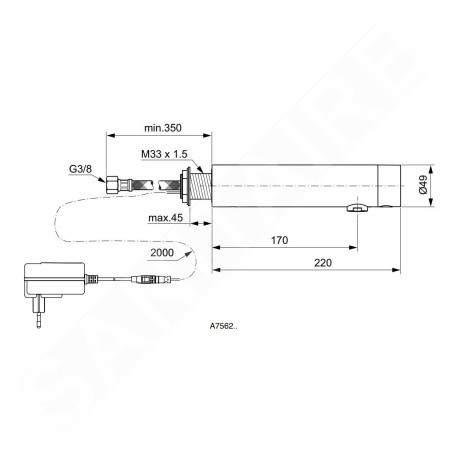 Ideal Standard SensorFlow - Mitigeur de lavabo à capteur sans mélangeur, alimentation secteur, noir satiné A7562XG