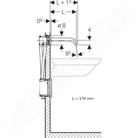 Geberit Piave - Mitigeur de lavabo thermostatique électronique encastré, longueur 170 mm, alimentation secteur, chrome