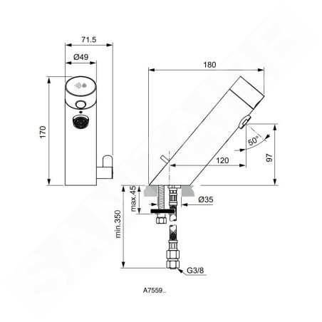 Ideal Standard SensorFlow - Mitigeur de lavabo à capteur avec mélangeur, alimentation depuis pile, chrome A7559AA