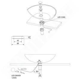 Sapho Éclairage - Eclairage LED Ledring sous le lavabo en verre, 12V WP94051LED