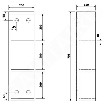 Sapho Riwa - Armoire à étagères ouverte 200x700x150 mm, pin rustique RIW250-0016
