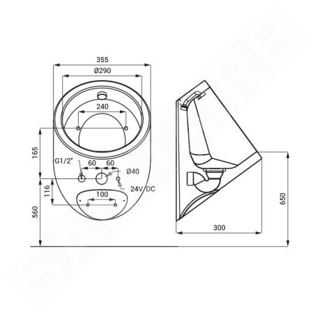 Sanela Urinoirs en inox - Urinoir avec unité de rinçage intégrée, anti-vandalisme, alimentation 230 V CA, inox SLPN 09CZ