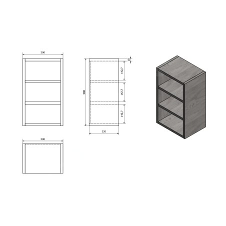 Sapho Latus - Armoire à étagères ouverte 300x500x220 mm, blanc LT620-3030