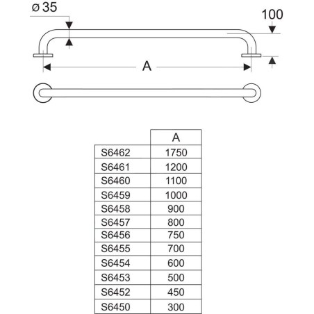 Ideal Standard Contour 21 - Barre d’appui, 450 mm, blanc S6452AC