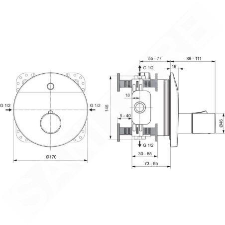 Ideal Standard CeraPlus - Mitigeur de douche à capteur pour montage encastré, contrôle de la température sur le corps du