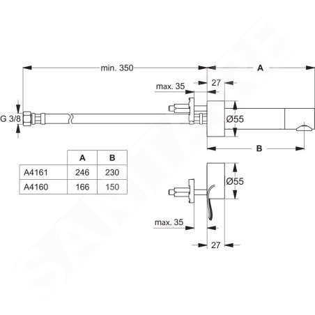 Ideal Standard CeraPlus - Mitigeur de lavabo à capteur pour montage encastré capteur séparé, sortie 230 mm, chrome A4161AA