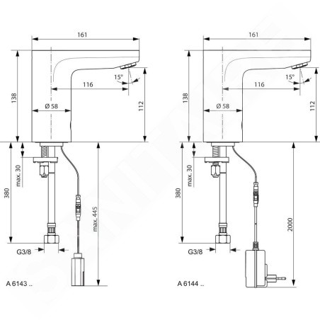 Ideal Standard CeraPlus - Mitigeur de lavabo à capteur, alimentation par pile de 6 V, chrome A6143AA