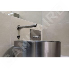 Sanela Robinet infrarouge - Robinet de lavabo mural automatique, alimentation depuis pile de 6V, mat inox SLU 39BX