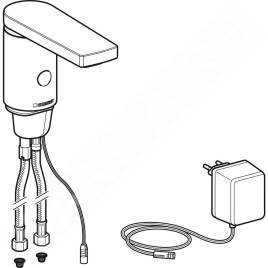 Geberit Public - Robinet de lavabo électronique, avec mitigeur, alimentation réseau, chrome brillant 116.146.21.1