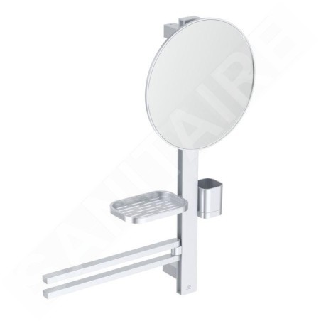 Ideal Standard ALU+ - Miroir avec porte-serviettes, tablette et gobelet pour brosses à dents et dentifrice, argenté BD588SI