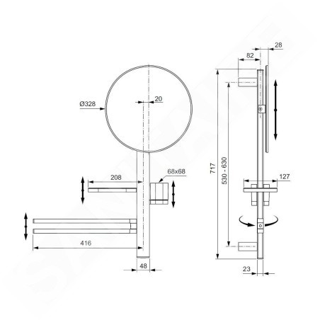 Ideal Standard ALU+ - Miroir avec porte-serviettes, tablette et gobelet pour brosses à dents et dentifrice, argenté BD588SI