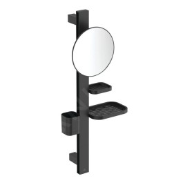 Ideal Standard ALU+ - Miroir cosmétique avec étagère et gobelet pour brosses à dents et dentifrice, soie noire BD589XG